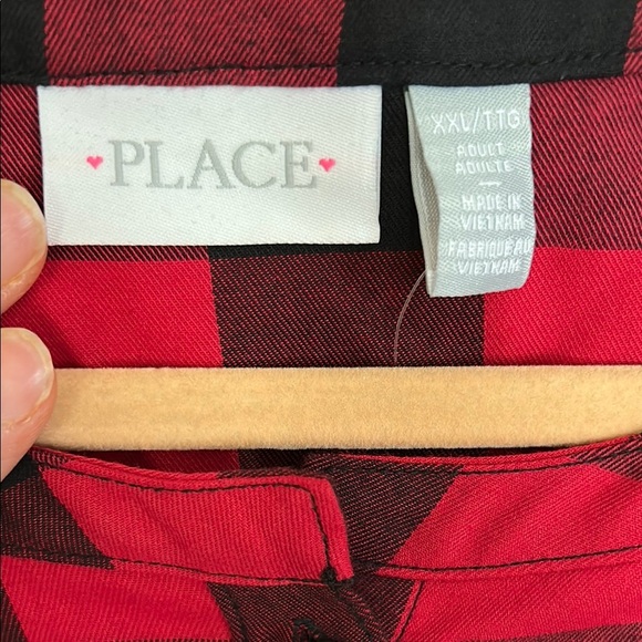 Place Red and Black Cuffed Long Sleeve Shirt Dress - Picture 2 of 5